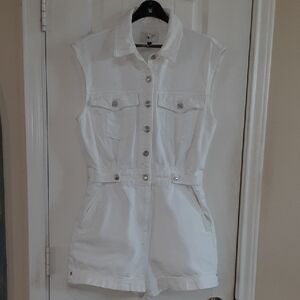 7 For All Mankind White Sleeveless Denim Balloon Romper. NWOT.